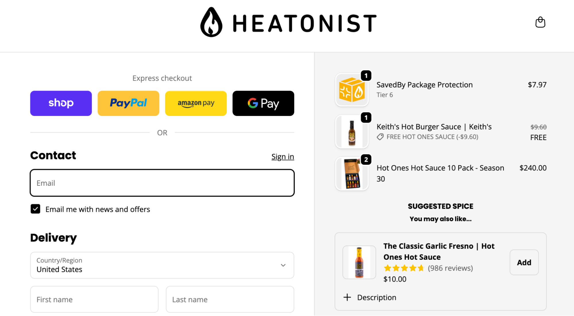 Express checkout buttons above a manual address form